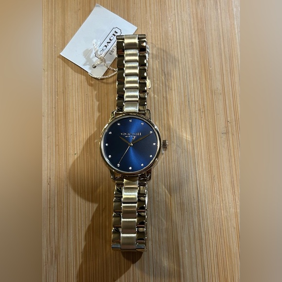 Coach Grand Watch With 36mm Navy Blue Face & Golden Bracelet - Picture 2 of 7